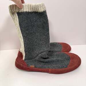 Acorn Men Wool Blend Knit Uppers Slipper Sock Size 10.5 - 11.5 Comfy Winter Gray